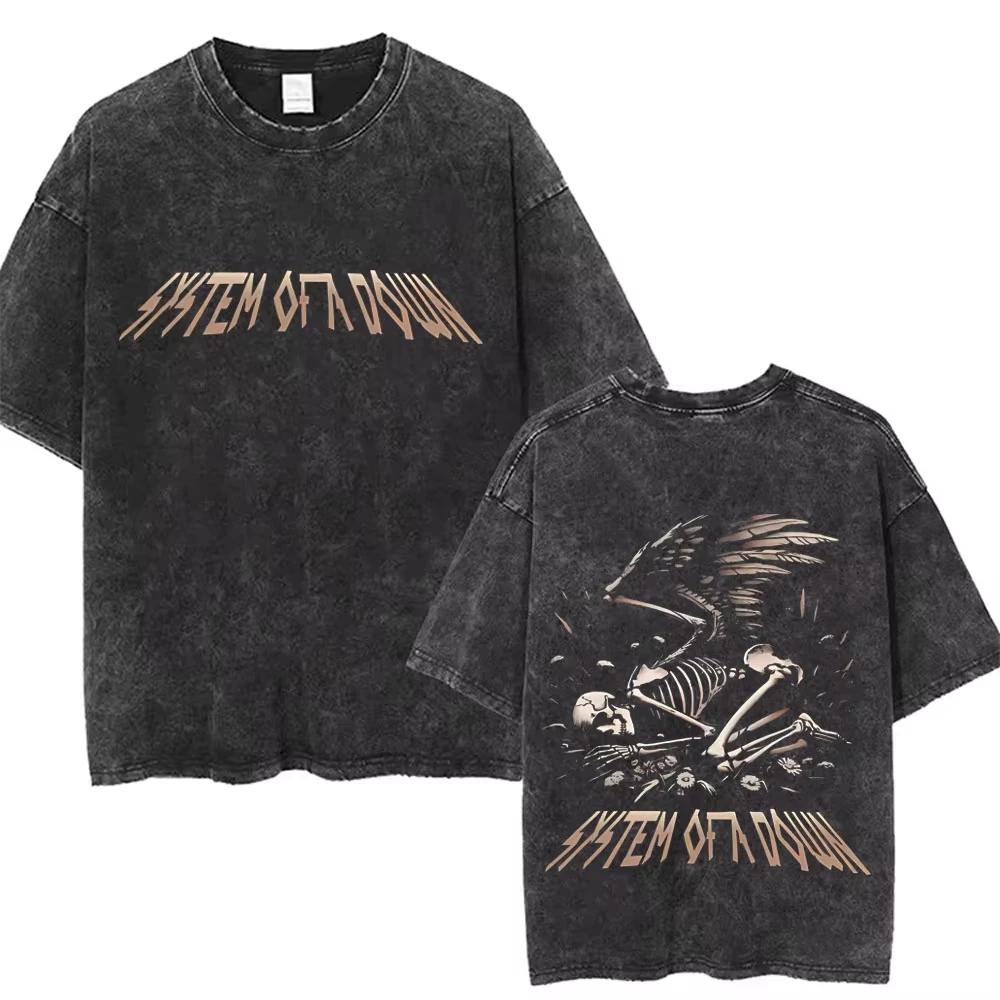 Système d'un Album de toxicité duvet graphique lavé T-shirts hommes femmes Rock surdimensionné t-shi