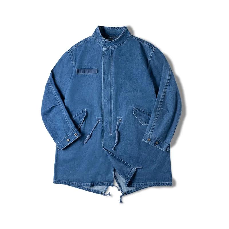 Maden-Coupe-vent mi-long en denim pour homme, pardessus décontracté, vestes en queue de poisson, pro