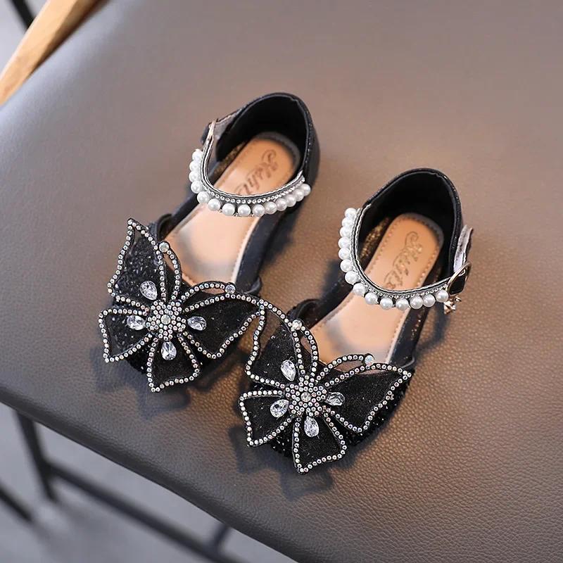 Sandales d'été pour filles, chaussures de princesse à paillettes et nœud en strass, chaussures à tal