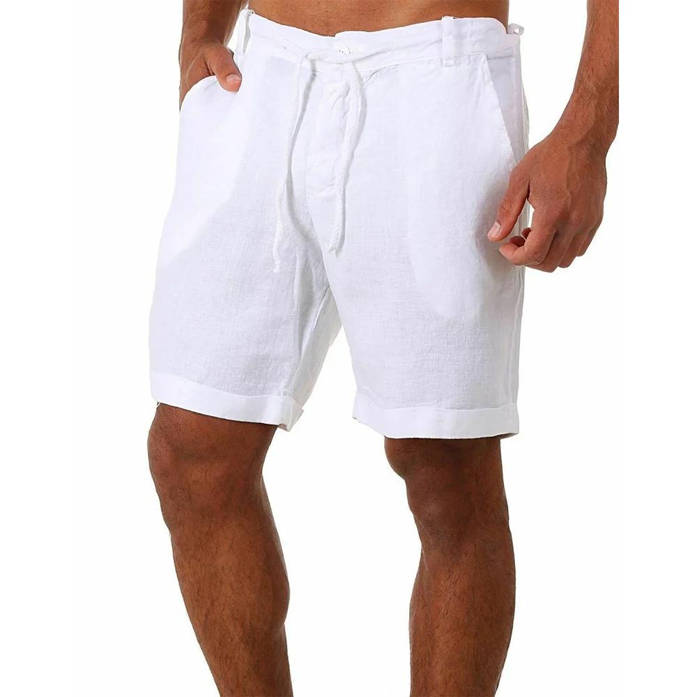 KB nouveaux hommes coton lin shorts pantalons mâle été respirant couleur unie lin pantalon Fitness S