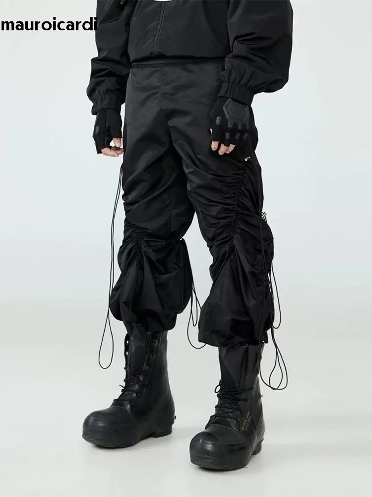 Mauroicardi-Pantalon Baggy Noir à Jambes Larges pour Homme, Taille artificiel astique, Long, Décontr