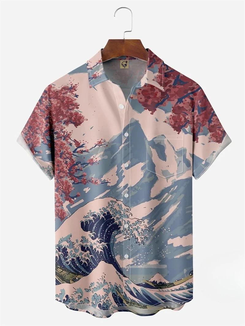 Chemises hawaïennes pour hommes, hauts à manches courtes, Style japonais, impression 3D, vêtements g