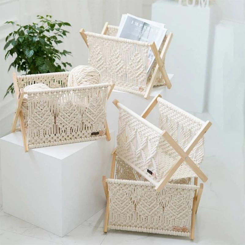 Porte-revues en macramé, style Boho, panier rangement sur pied pour journaux, livraison directe