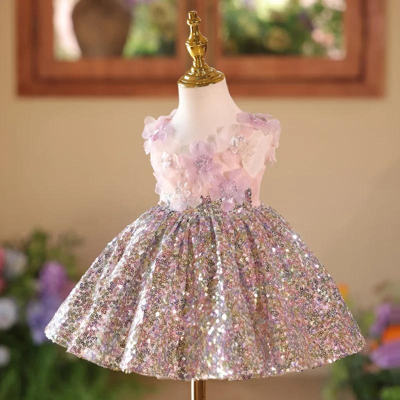Robe pour filles haut de gamme léger luxe Niche enfants paillettes anniversaire premier anniversaire