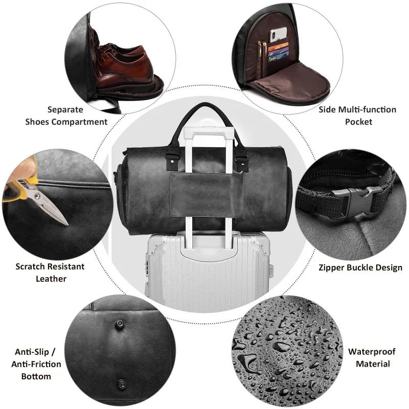 Sac de voyage en cuir grande capacité, imperméable, pour week-end, affaires, convertible, 2 en 1, ba