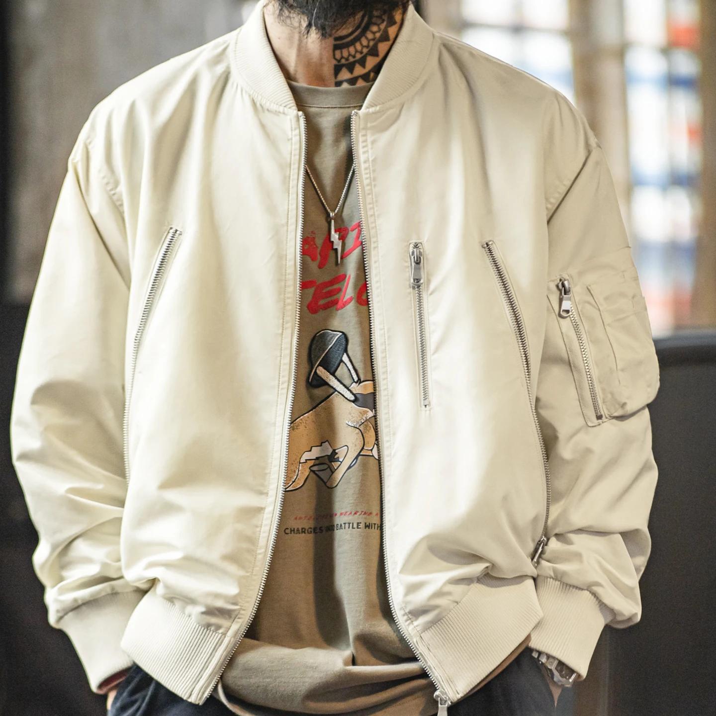 Maden – veste de pilote Vintage L2B pour hommes, blanche, légère, bombardier de vol, courte, fermetu