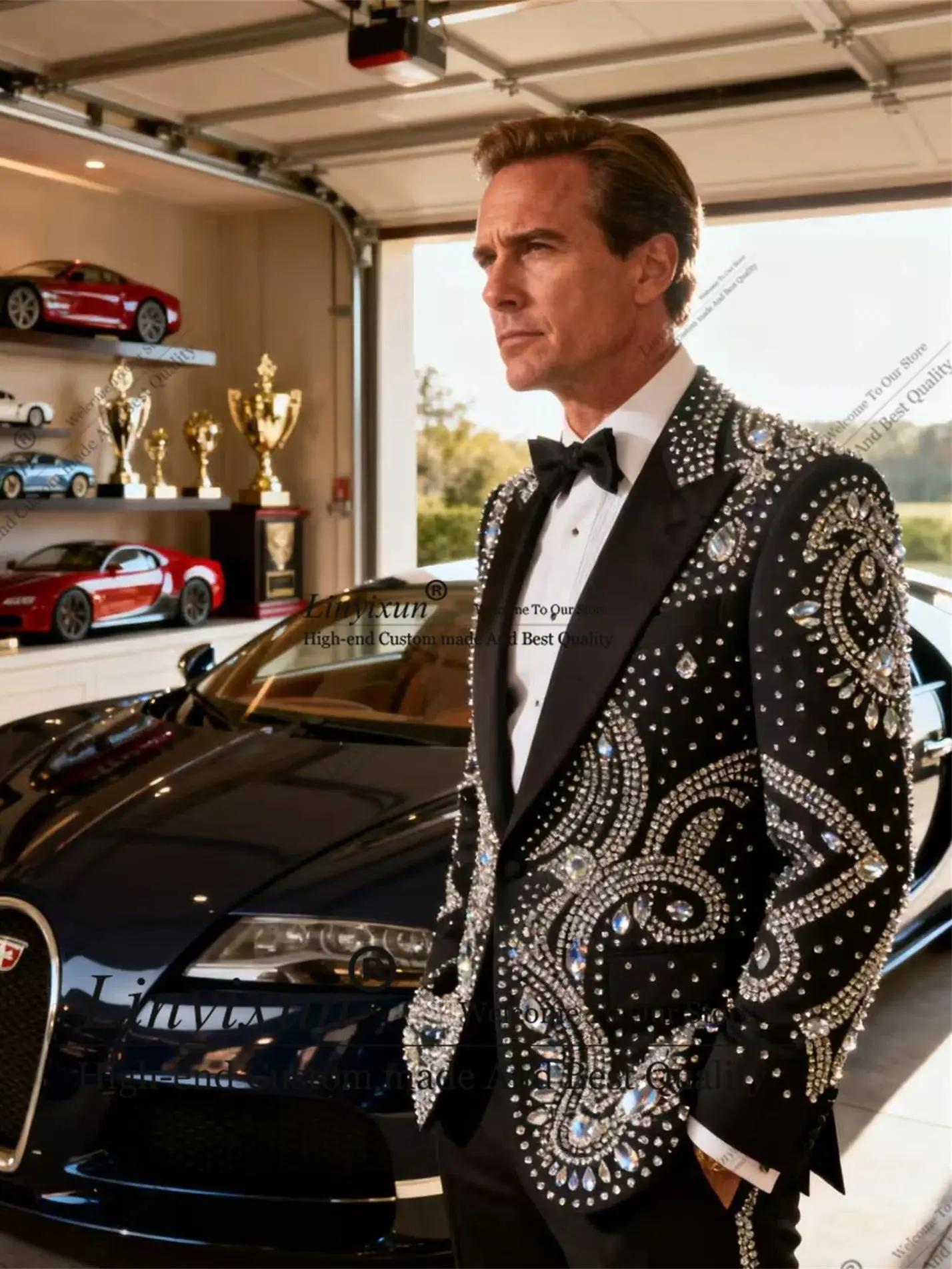 Costume de mariage haut de gamme pour homme, 2 pièces, orné de perles de diamant, sur mesure, coupe 