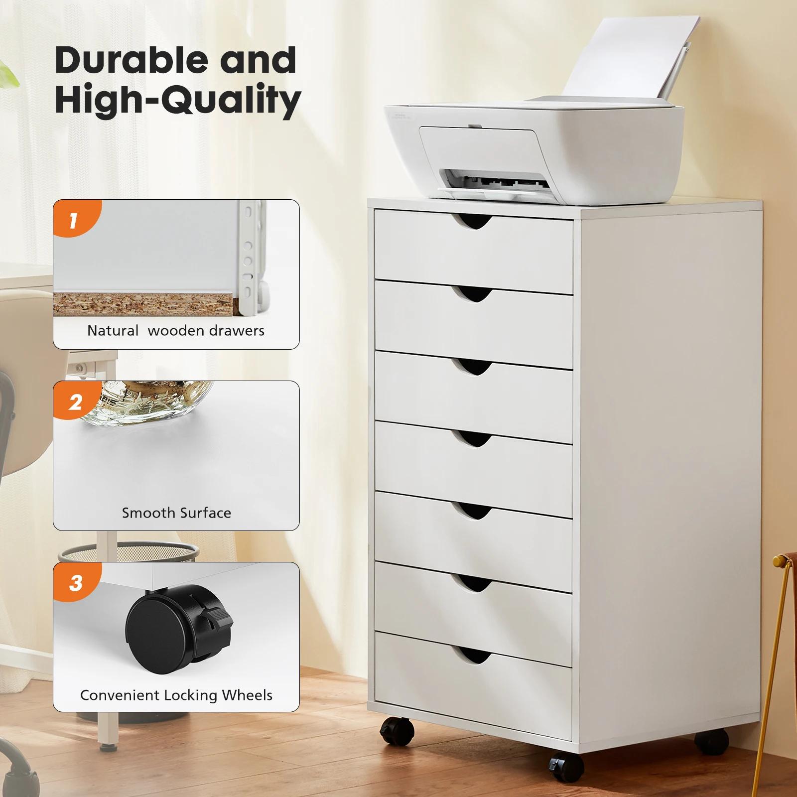 JHK 7 tiroirs commode table de nuit armoire de rangement en bois fichier bureau armoire Mobile roues
