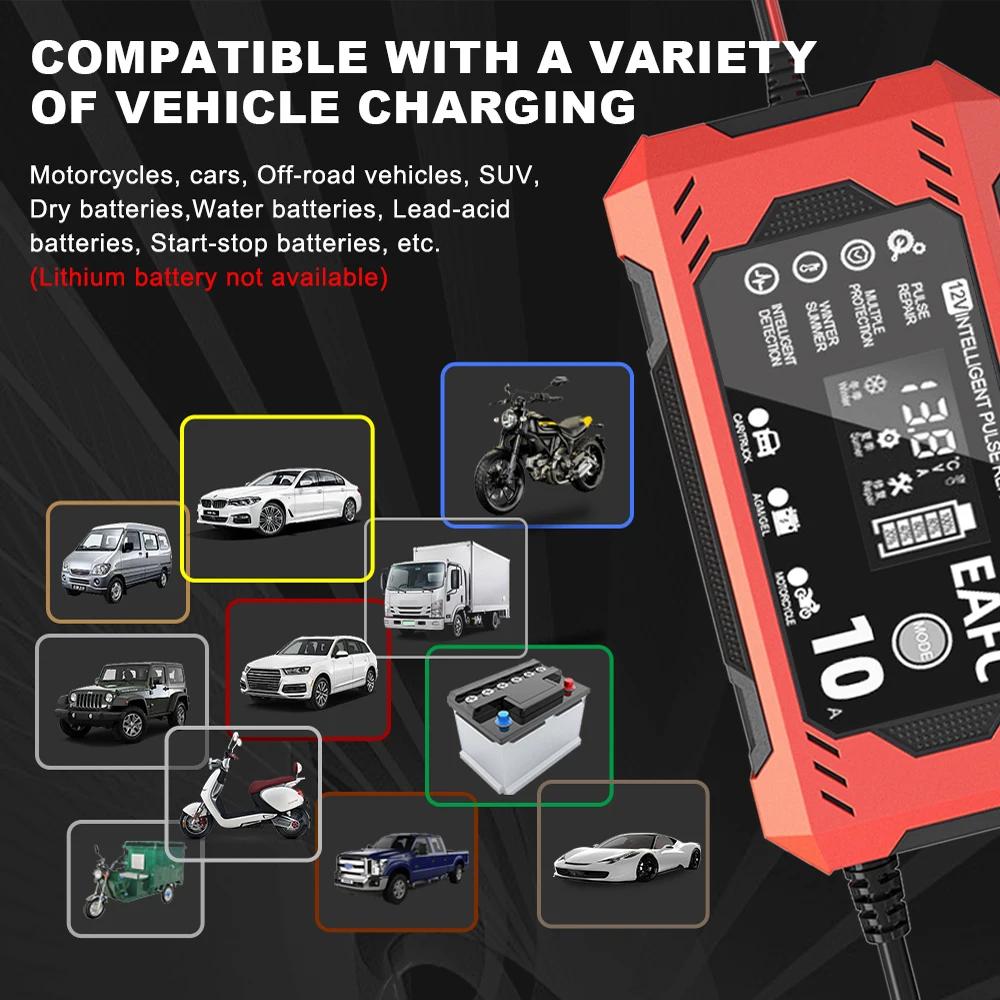 Chargeur de batterie de voiture grand écran 6A/8A/10A 12V, dispositif de chargement de batterie de m
