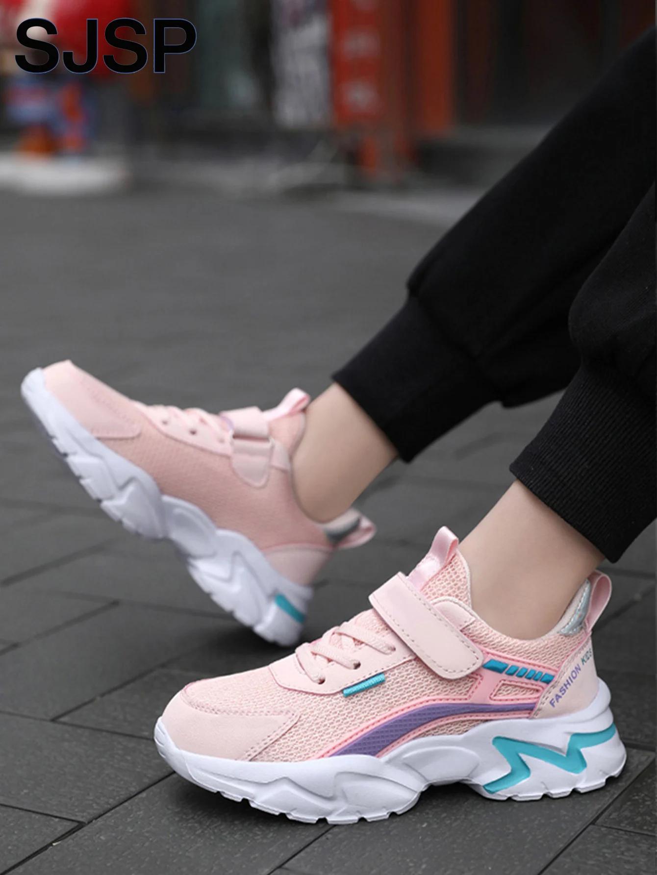 Chaussures décontractées roses pour filles, chaussures en maille respirantes, chaussures de course l