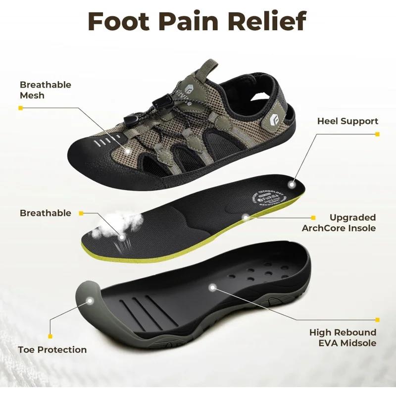 FitVille Sandales pour hommes à largeur large, à bout fermé, pour la randonnée et la natation, avec 