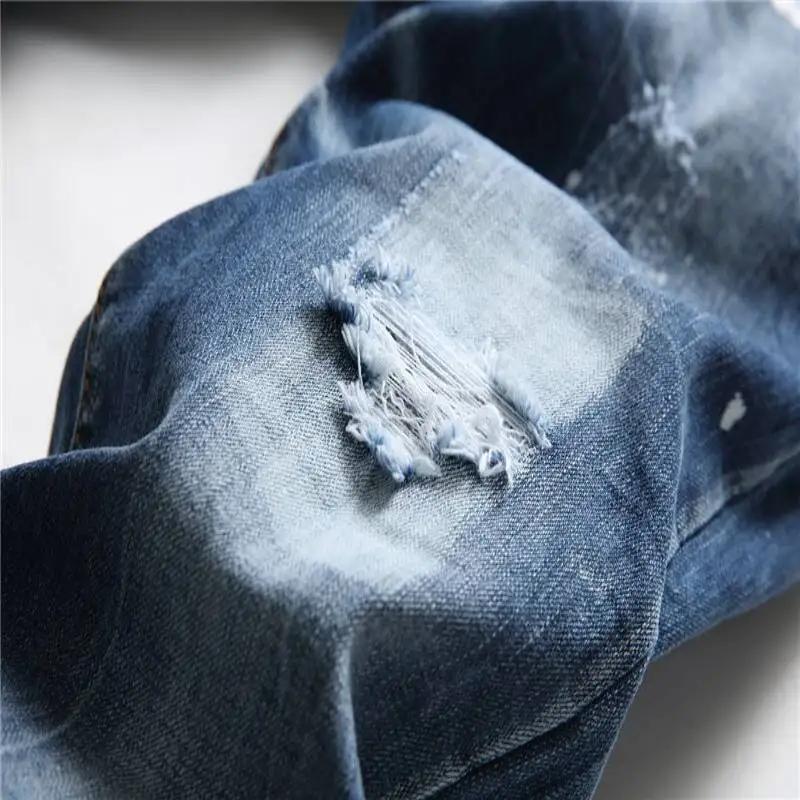 Jean élastique pour hommes, coupe cintrée, avec lettres imprimées, pantalon de mendiant serré, nouve
