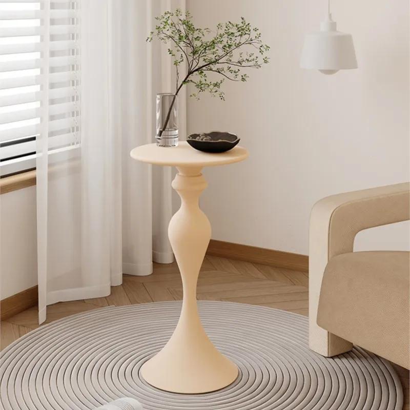 Table d'appoint ronde pour canapé, style crème, étagères en fer, petite table basse, mini chevet, cé