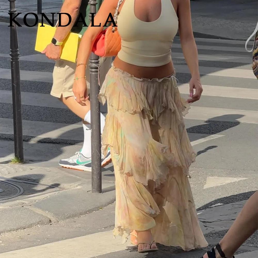 KONDALA 2026 Printemps-Été Jupes Décontractées Imprimées pour Femmes, Jupes Longues Élégantes à Vola