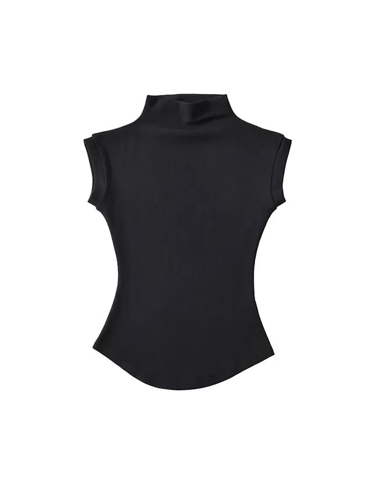 Femmes été Sexy col roulé sans manches T-Shirts hauts solide coupe ajustée pulls t-shirts décontract