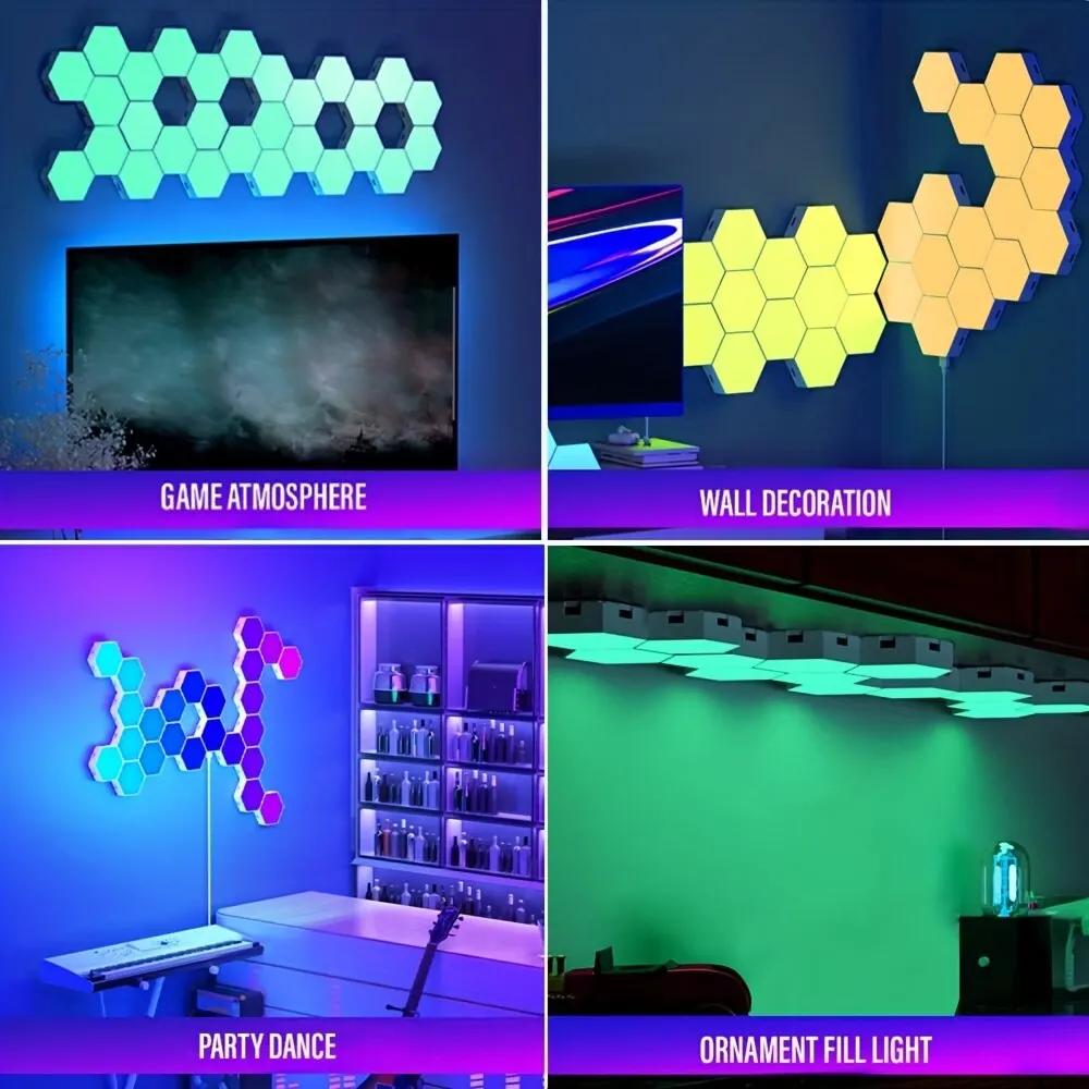 Applique murale hexagonale intelligente RGB, veilleuse d'ambiance à couleur changeante, forme DYI, r