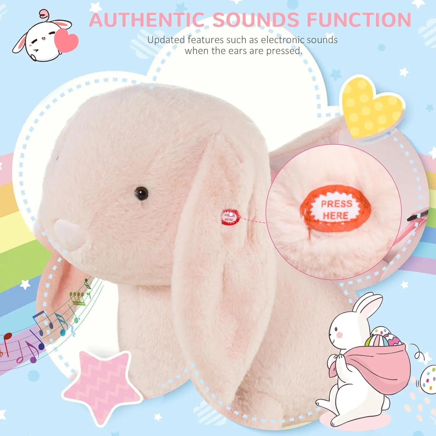 Qaba bébé cheval à bascule, lapin en peluche Animal Rocker avec son simulé, base en bois, ceinture d