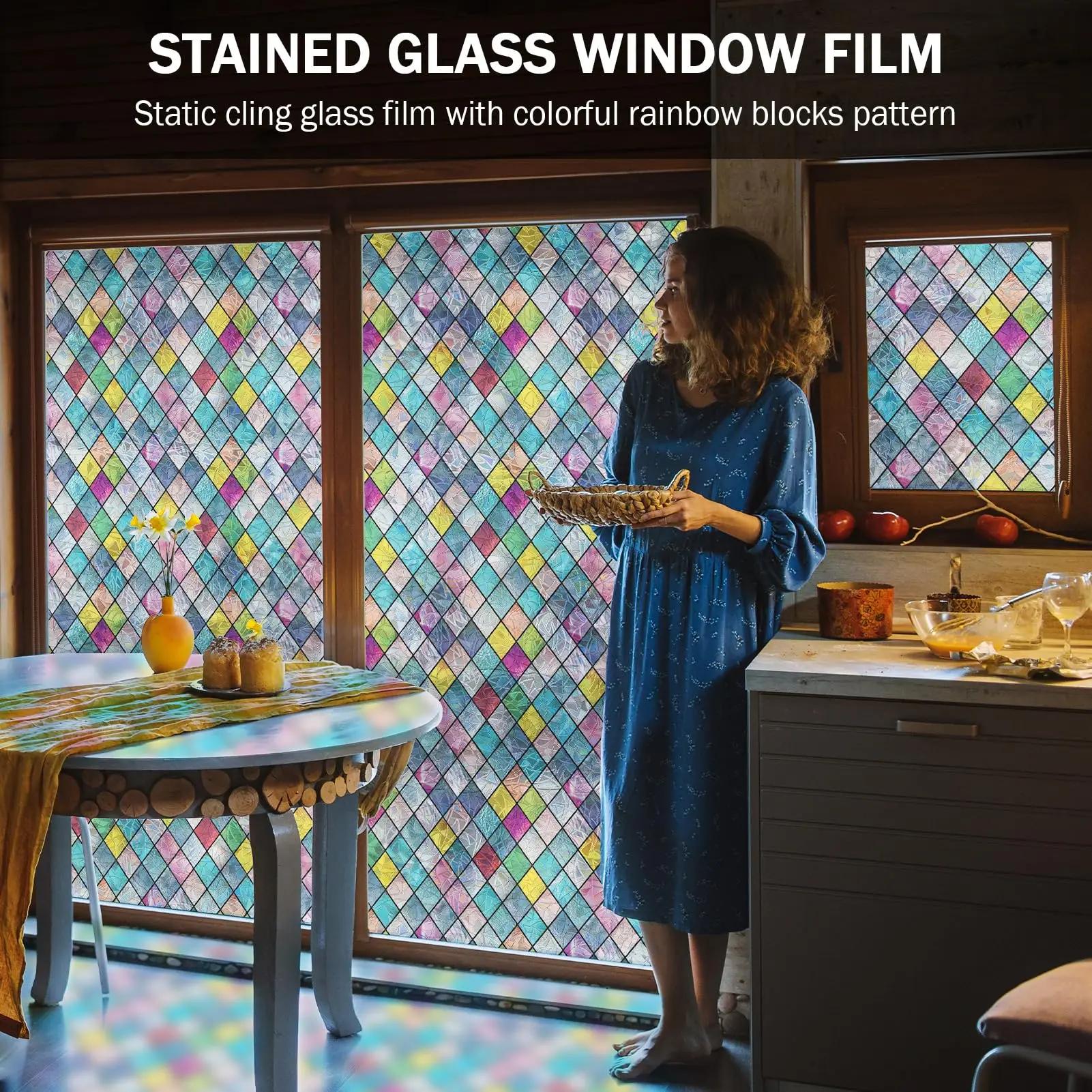 Film de fenêtre en vitrail, films de confidentialité pour vitres, teinte de fenêtre en treillis colo
