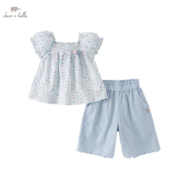 Strive MACBlue-Vêtements d'été à imprimé floral pour filles, manches à bulles, vêtements pour enfant