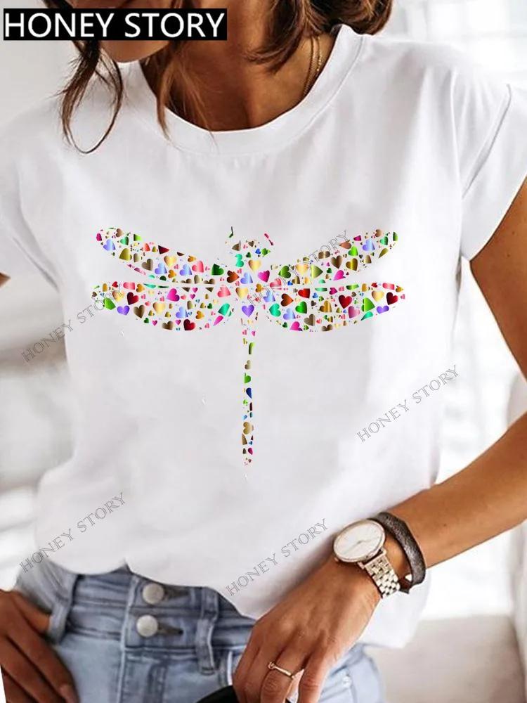 T-shirt manches courtes pour femme, col rond, imprimé papillon, libellule Vive VPN