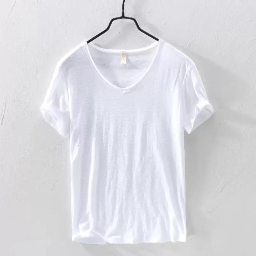 Nouveaux hommes T-Shirt couleur Pure col en V à manches courtes hauts T-Shirts hommes T-Shirt 10 cou
