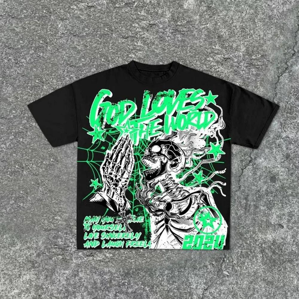 T-shirt col rond pour hommes, style à la mode, imprimé tête de mort, confortable et respirant, haut 