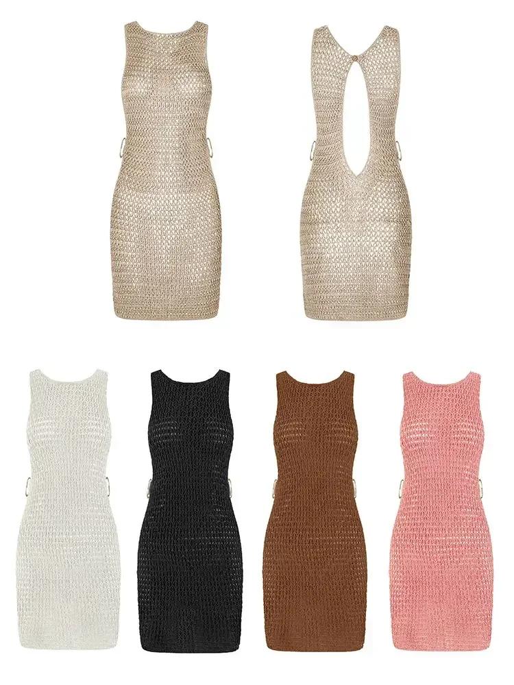 2024 été Sexy un cou découpé cercle décoration Corset mince plage Mini robe femmes bord de mer maill