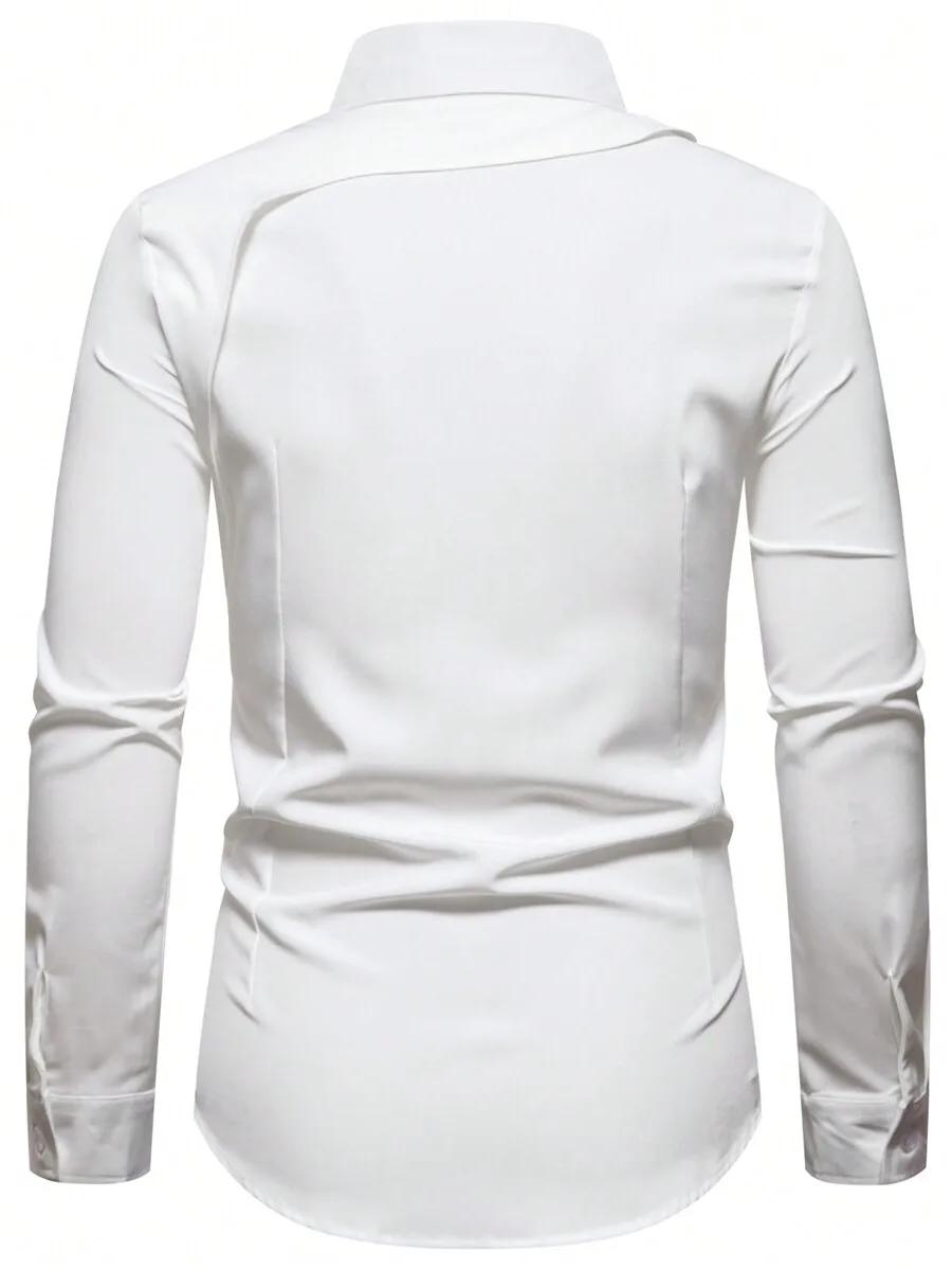 Chemise à manches longues boutonnée pour homme, couleur blanche unie, style décontracté et professio