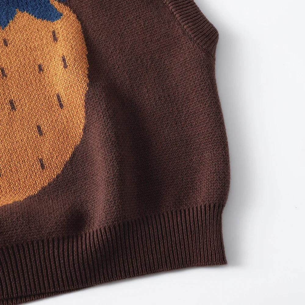 Gilet tricoté marron café pour enfants, pull sans manches à motif de fruits de dessin animé, pour en