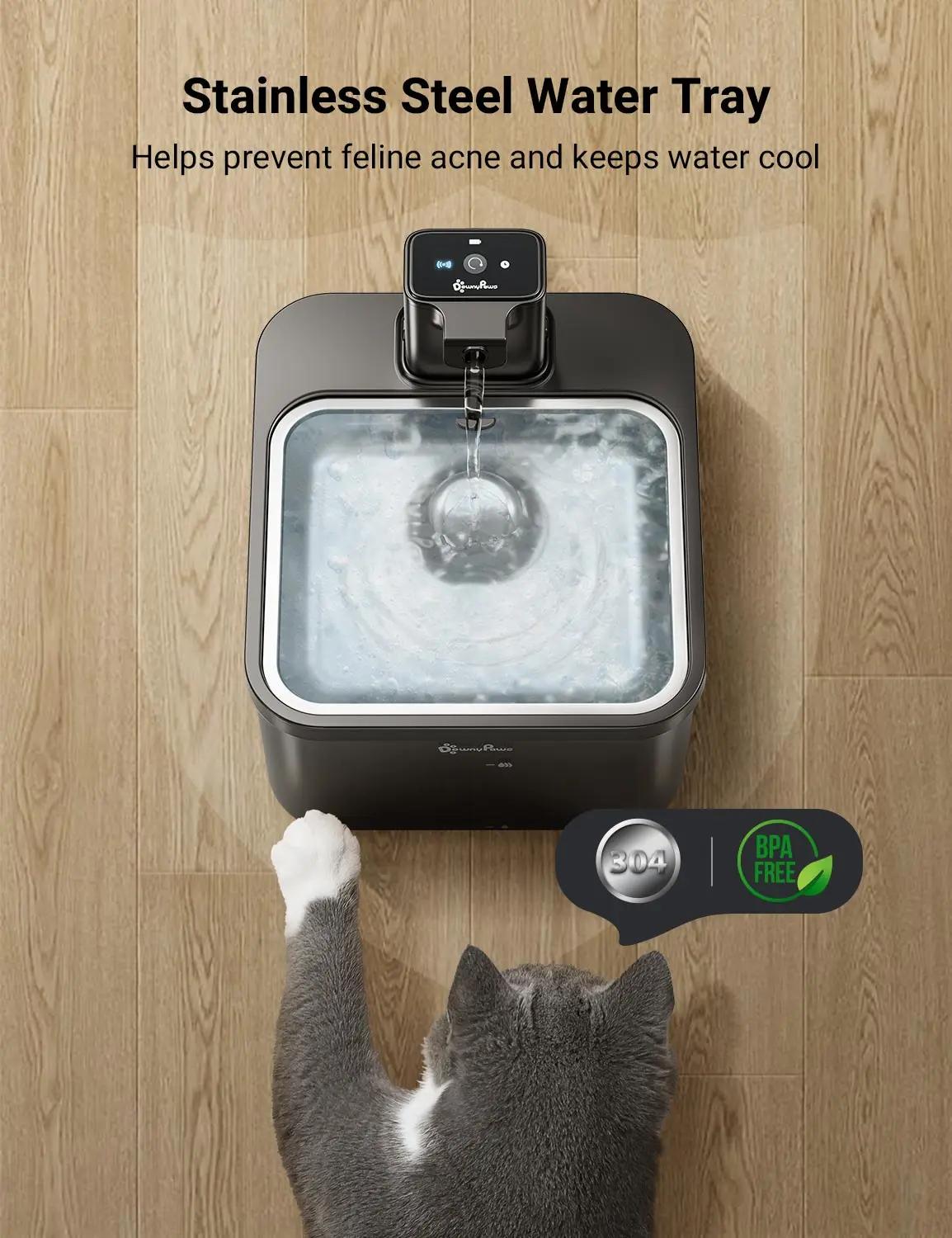 DownyPaws 2,5 L fontaine d'eau automatique en acier inoxydable pour chat 4000 mAh abreuvoir sans fil