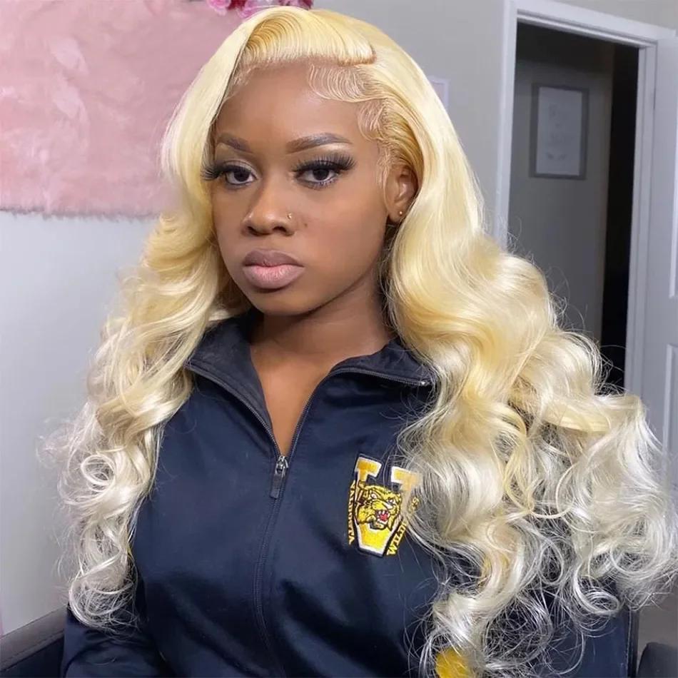 13x6 HD Transparent 613 Blonde dentelle frontale perruques de cheveux humains péruvien vague de corp