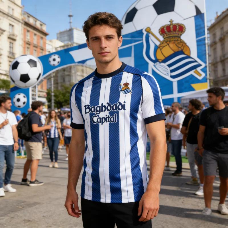 Real Sociedad 26 T-shirt de football domicile et extérieur, T-shirt confortable et respirant, T-shir