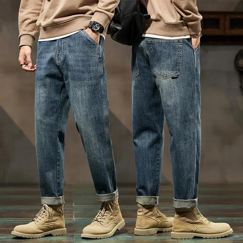 Pantalon cargo ample en jean rétro uni confortable pour homme, style Harajuku, coupe droite, simple 