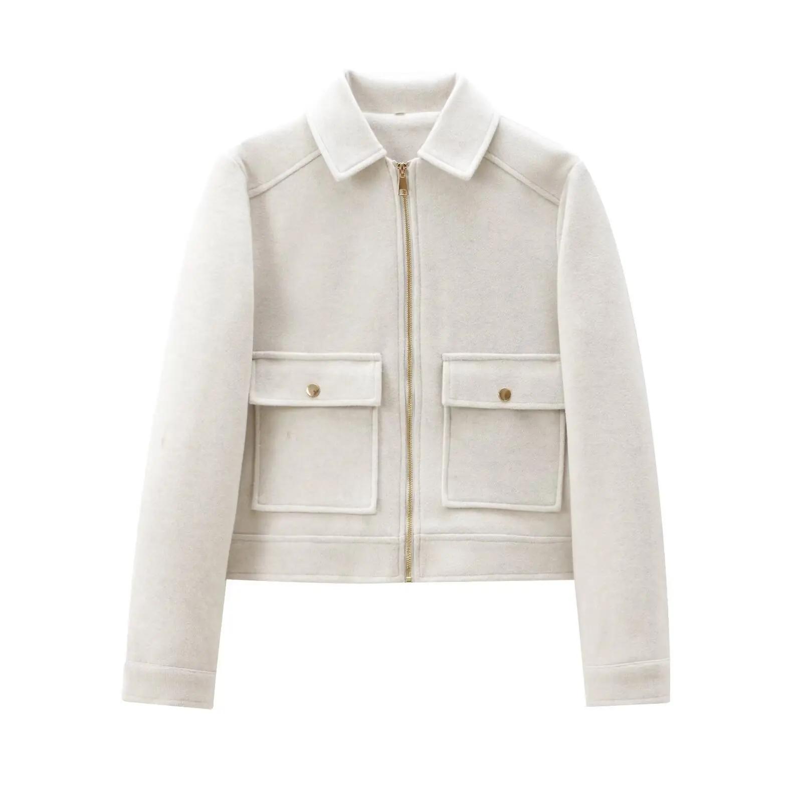 Veste à fermeture éclair pour femme, manteau d'hiver à manches longues avec poches, manteau court de