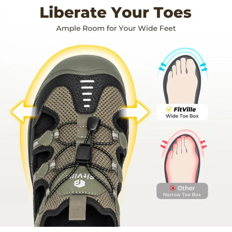 FitVille Sandales pour hommes à largeur large, à bout fermé, pour la randonnée et la natation, avec 