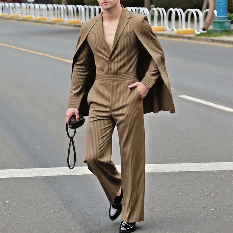 INCERUN hommes rayé ensembles Streetwear élégant à manches longues irrégulière Blazer et pantalon de