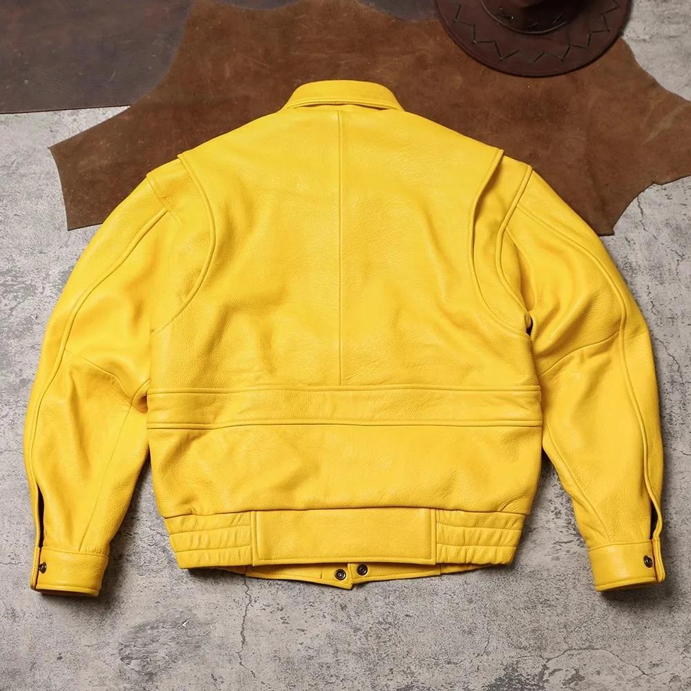 Mauroicardi printemps automne Cool beau court jaune doux Pu veste en cuir hommes col rabattu luxe vê
