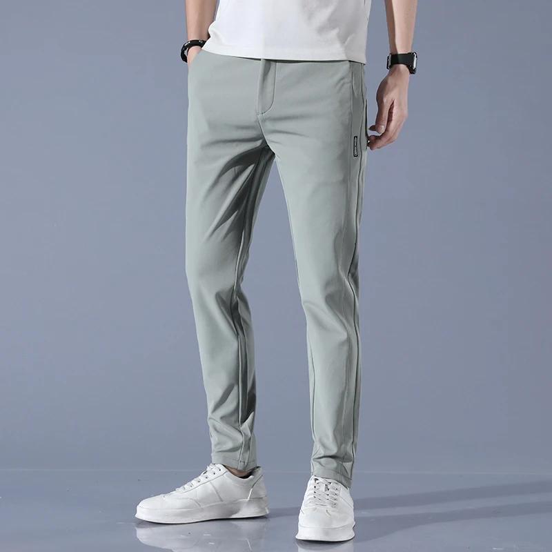 Pantalon Ultra-fin pour hommes, extensible, Slim, droit, décontracté, haute qualité, mode, respirant