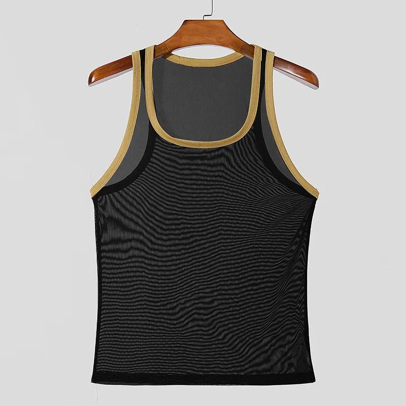 Nouveaux hommes maille débardeurs été 2025 Clubwear gilet décontracté col en U sans manches contrast
