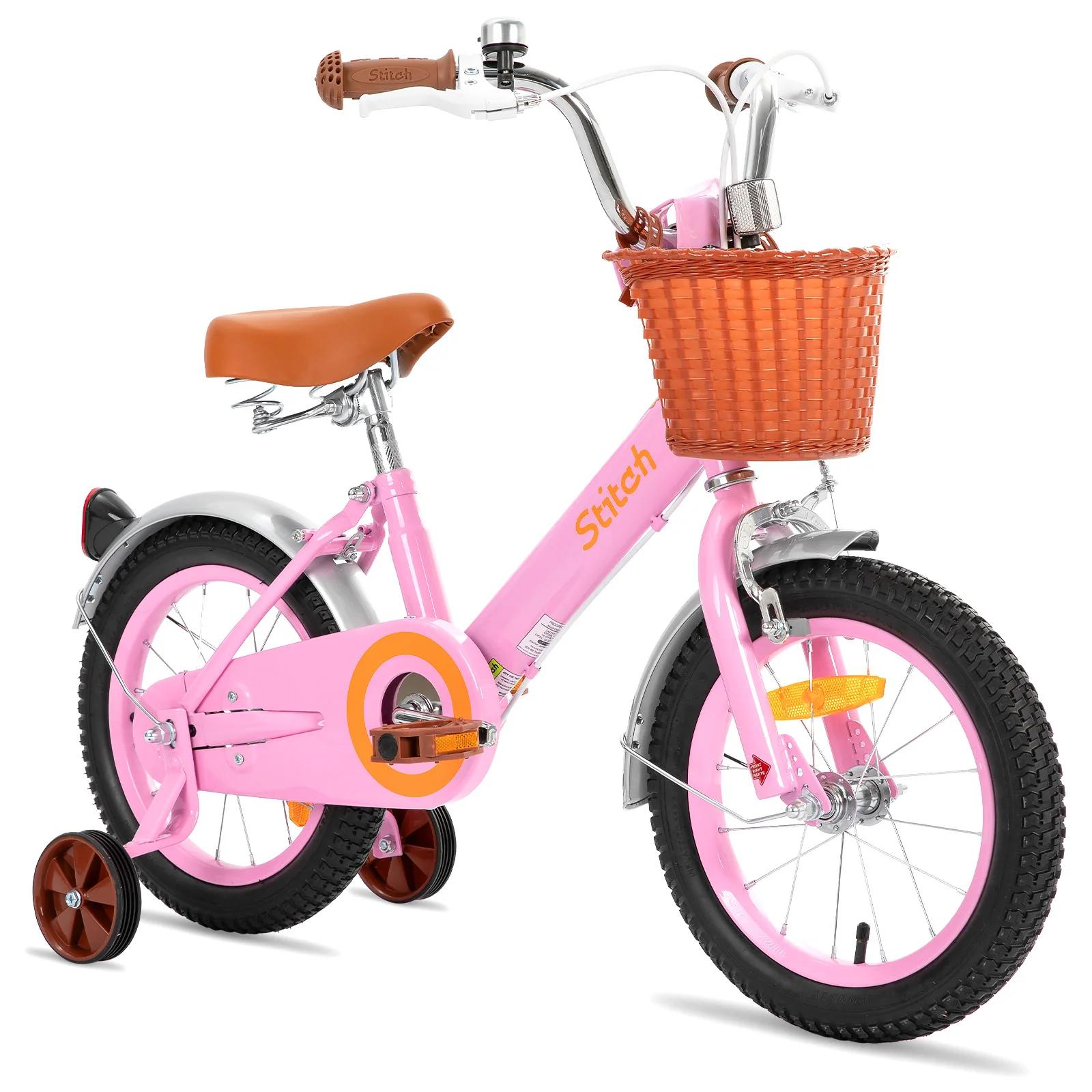 STITCH 14/16 Zoll Kinderfahrrad Dokument 3-7 jährige Mädchen, Kinderfahrrad mit Frontkorb et Stabili