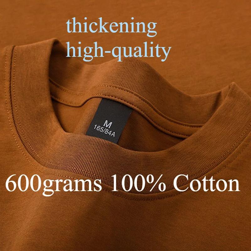 T-shirts en coton 600g pour hommes, manches courtes, poids lourd, col rond, respirant, pour l'été, p