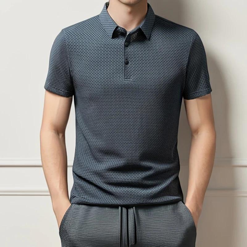 Nouveaux hommes d'affaires décontracté à manches courtes fleur d'os couleur unie POLO mode respirant