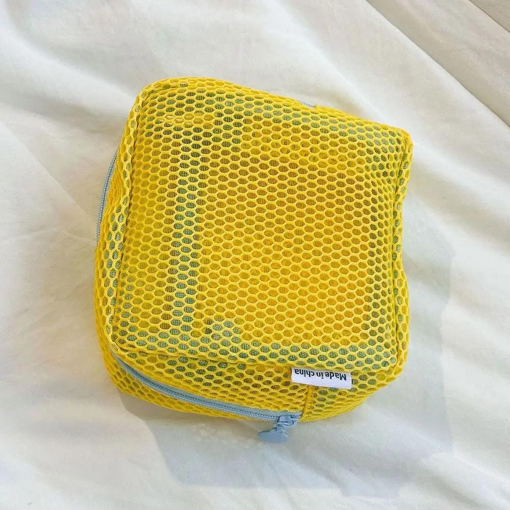 Sac de rangement couleur Dopamine, grande capacité, sac à cosmétiques en maille couleur bonbon, trou