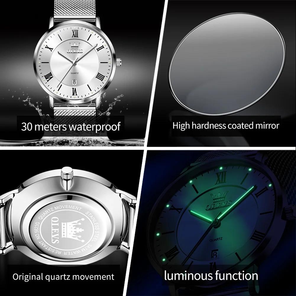 OLEVS 5623 Montre à quartz pour homme, cadran minimaliste avec chiffres romains, bracelet en maille 
