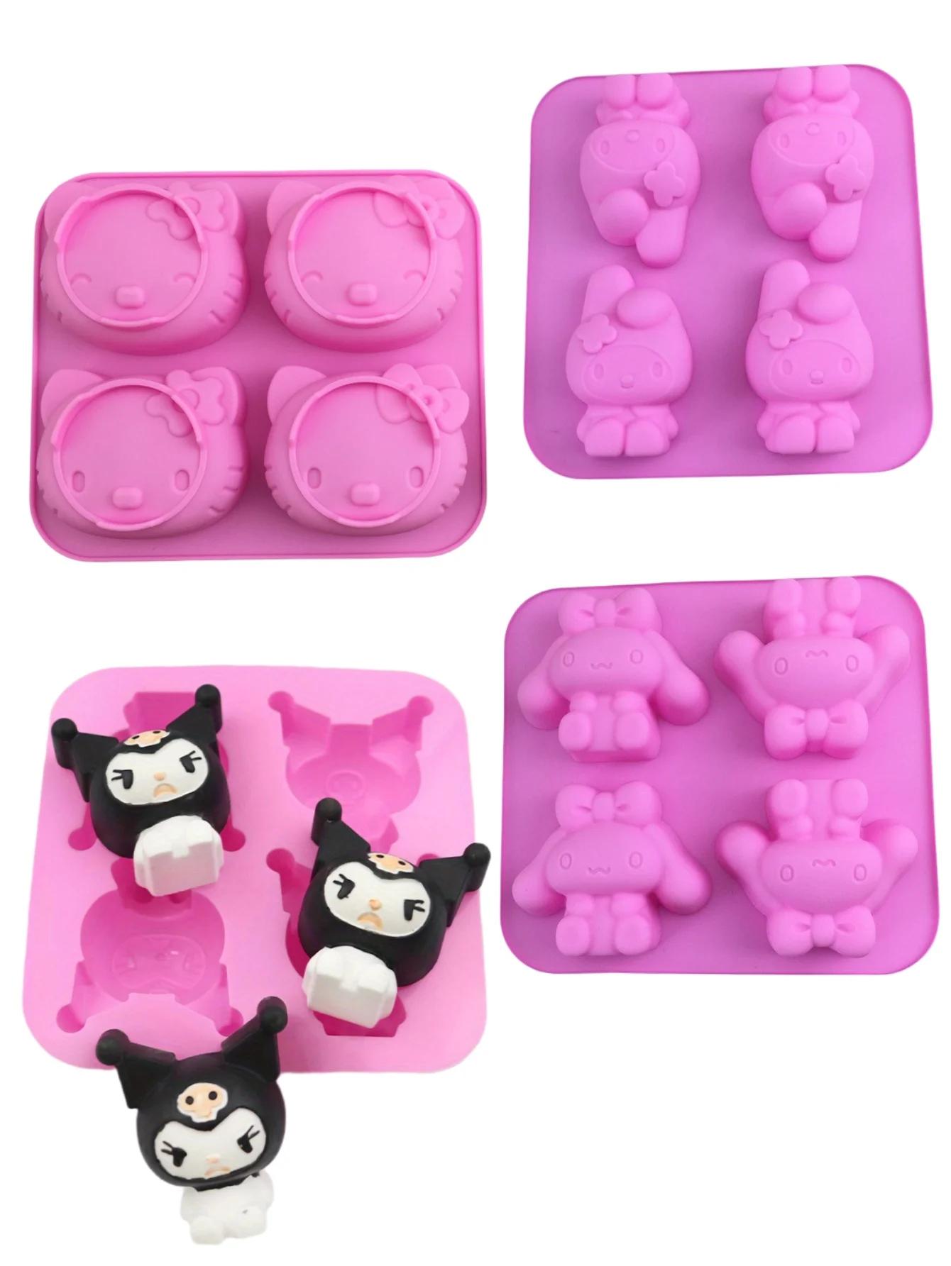Moule de cuisson en silicone HelloKittys Kuromi Cinnamoroll, 4 cavités, qualité alimentaire, flexibl