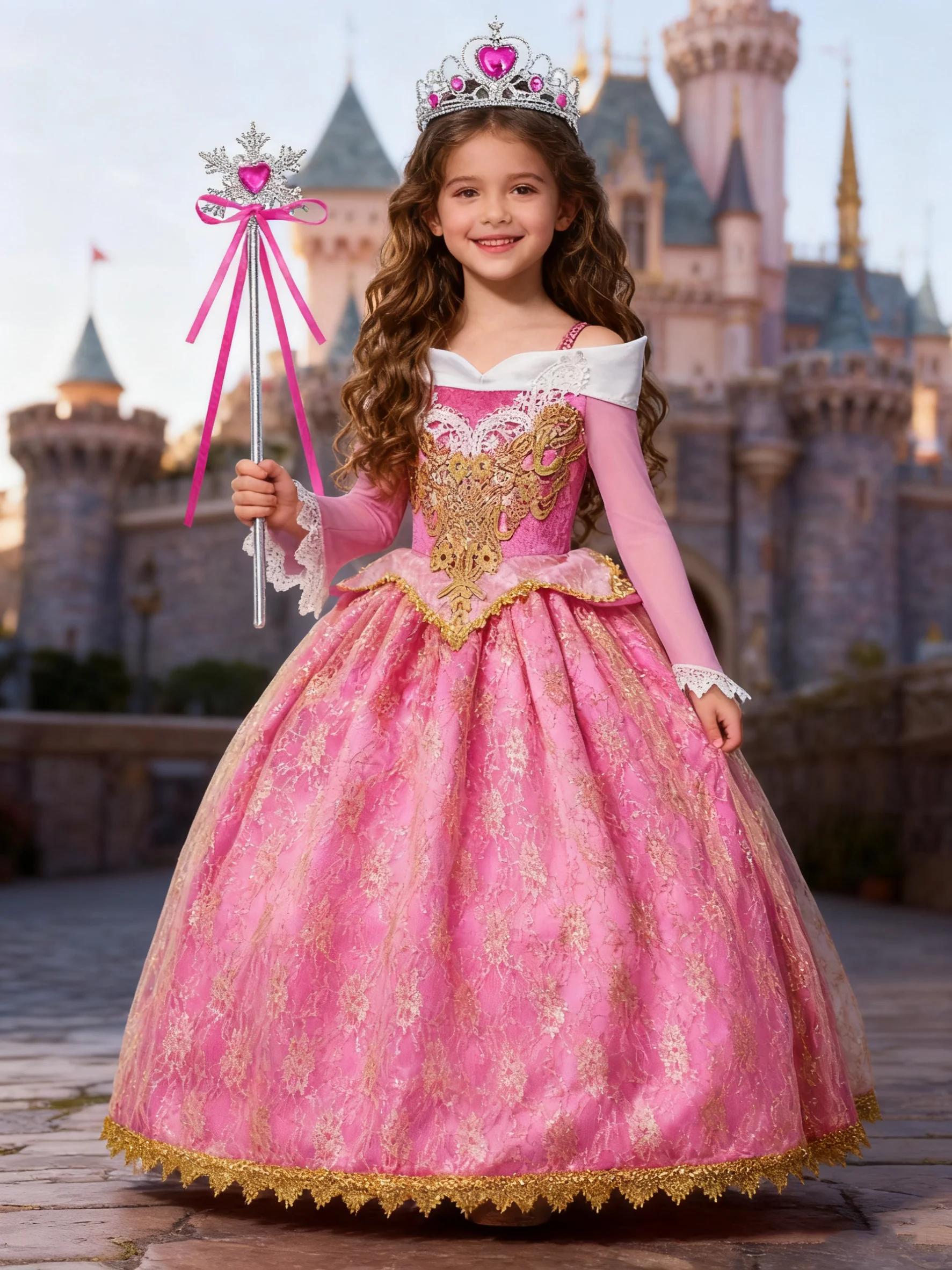 Fille Aurora robe de princesse enfants luxueux Cosplay Costume Rose Rose Briar Rose tenue enfants ca