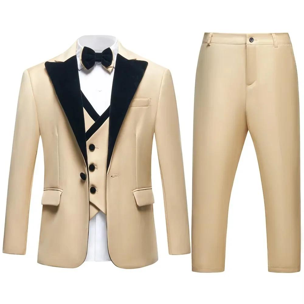 Ensemble de smoking élégant 4 pièces noir pour garçon : blazer, gilet, pantalon – Tenue de cérémonie