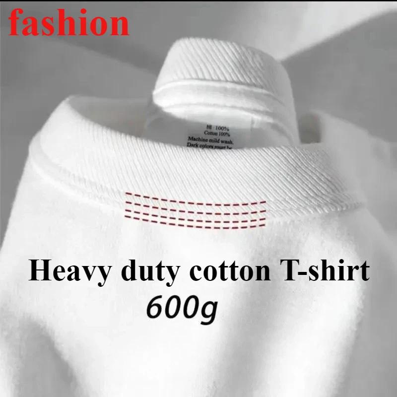 T-shirt pour hommes 600g T-shirt à manches courtes en coton robuste pour hommes mode coton épaissi à