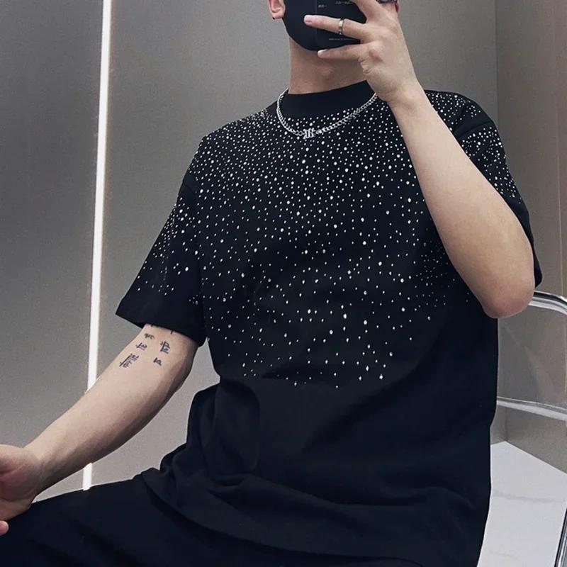 Été strass Rivet T-shirt pour hommes vêtements col rond T-shirt style décontracté mode haute rue 202
