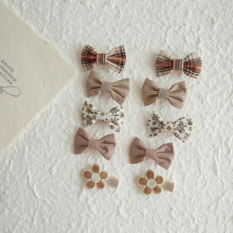 Pinces à cheveux avec nœuds pour enfants, 20 pièces/ensemble, Barrette Boutique, tissu à couverture 